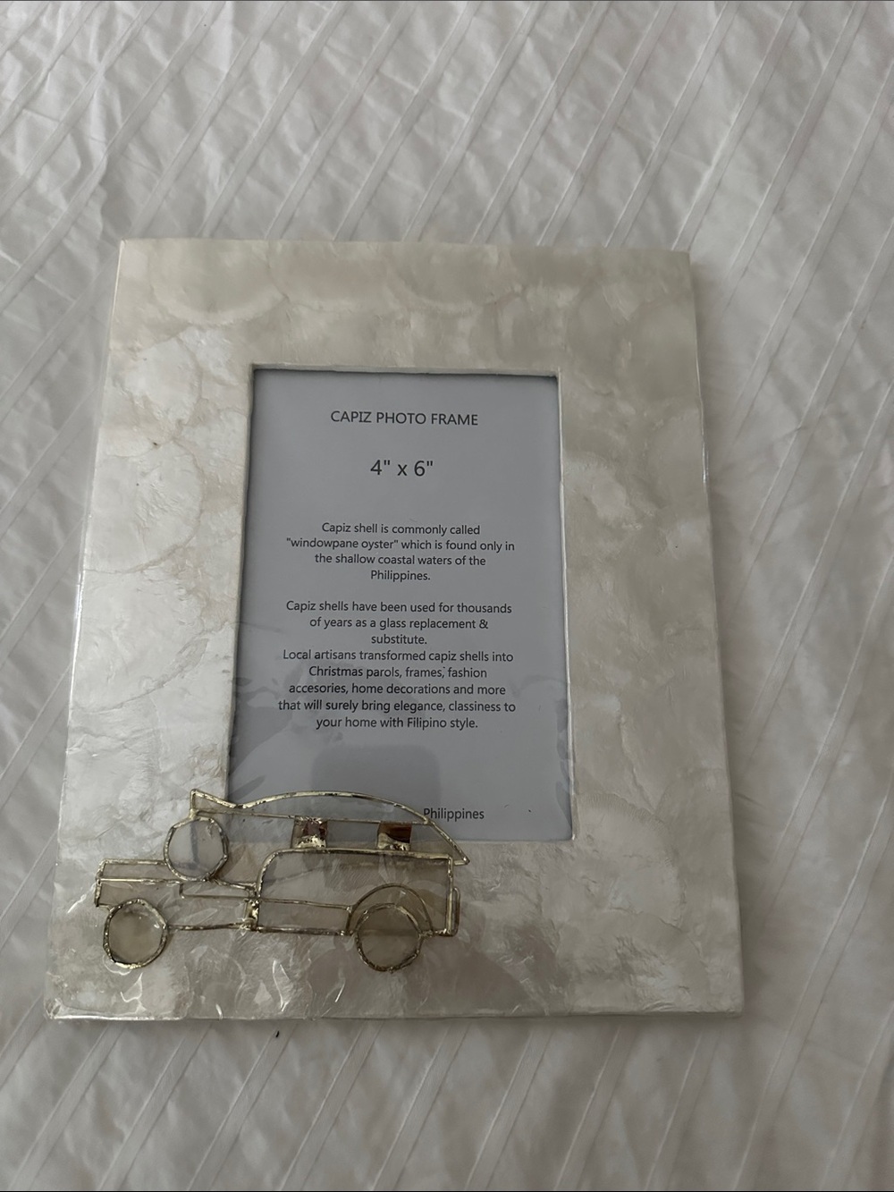 Capiz Photo Frame with jeepney  - 4x6 White